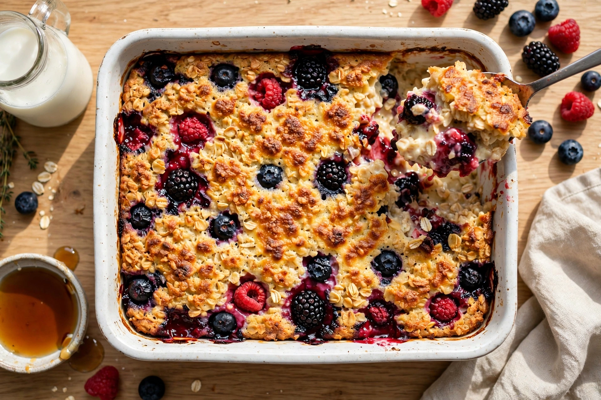Baked Oatmeal with Berries (Warm & Custardy!)